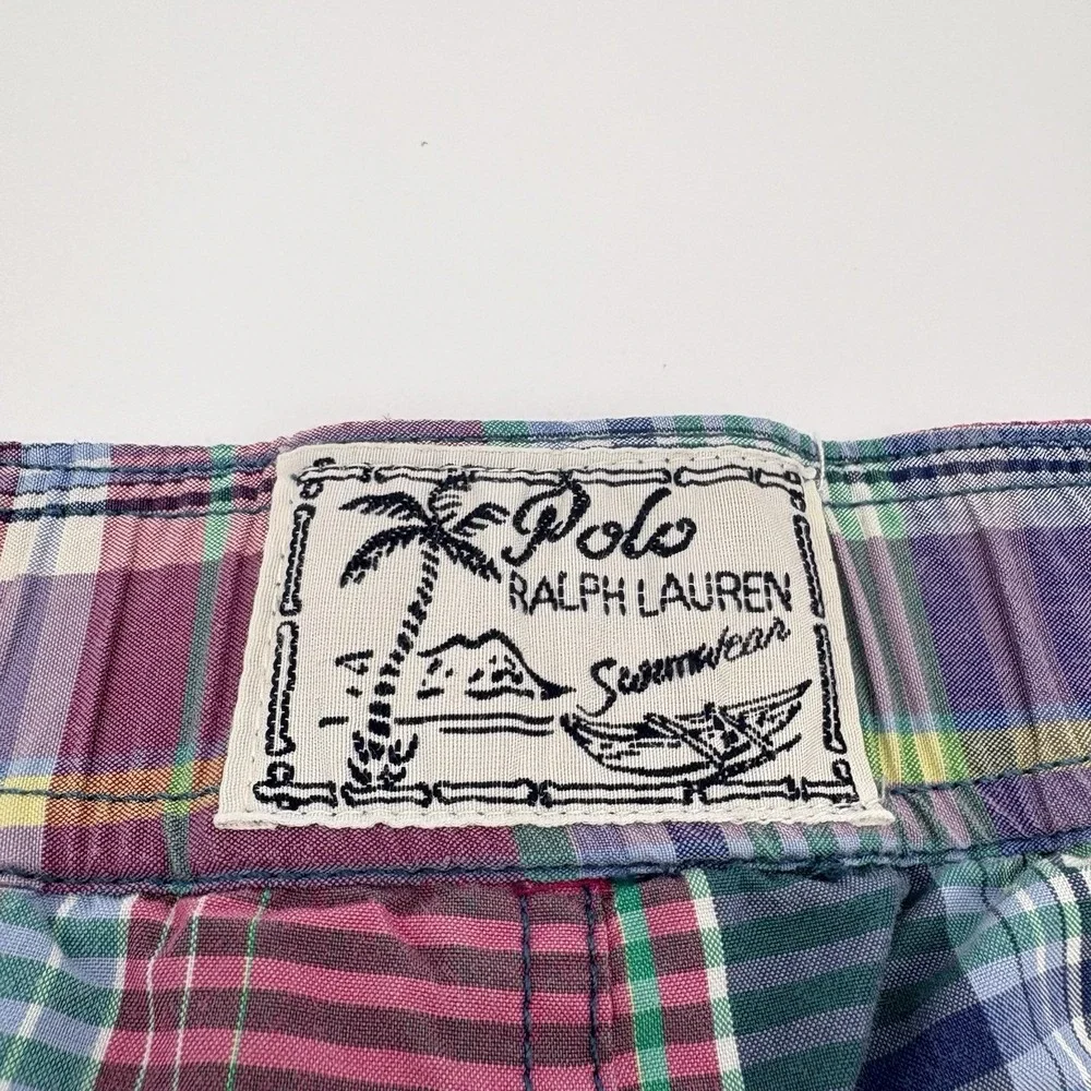 Polo‎ Ralph Lauren Boys XL 18-20 Swim Trunks Plaid Madras Mesh Lined Pony